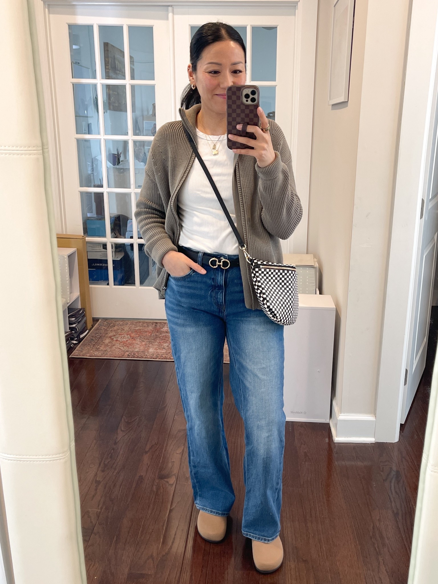 Size medium long sleeve tee (prefer size small) 
Size 27 jeans (prefer 26 as these stretch through the day)
Rothy’s true to size (if between sizes, size down)
Athleta cardigan is thrifted (style name- Athleta escapade bomber jacket)- size M


#LTKootd #LTKgrwm #LTKOver40