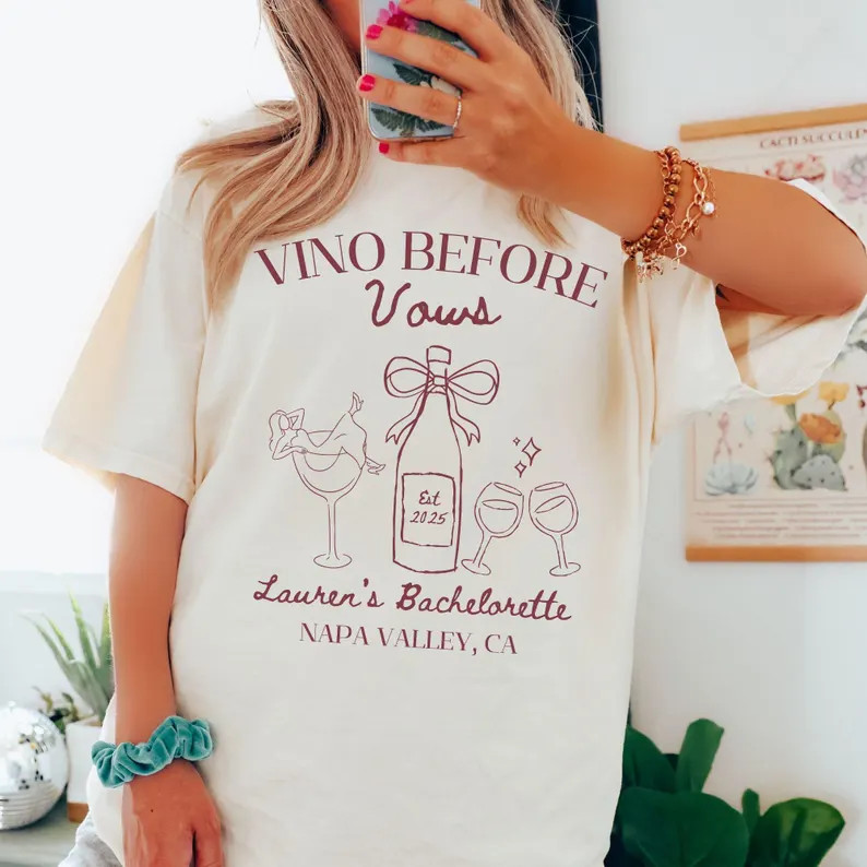 Vino Before Vows Bachelorette Comfort Colors® Shirt, Custom Name, Wine Tasting Bach Party, Bride... | Etsy (Global)