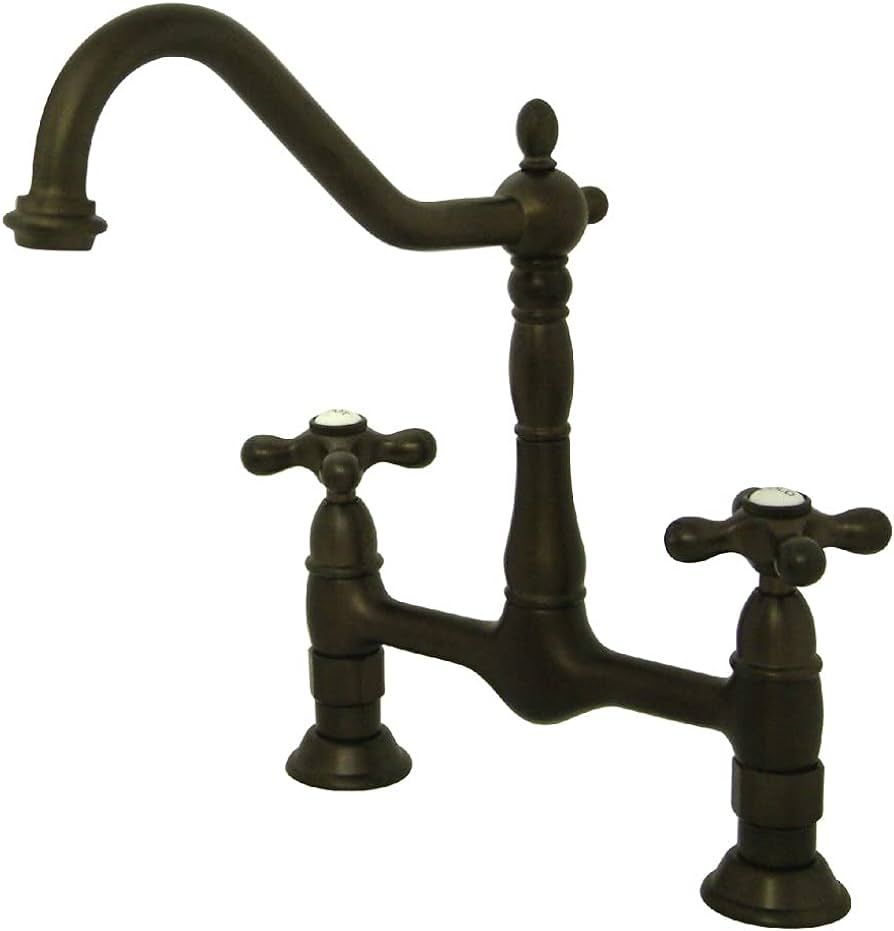 Kingston Brass KS1175AX Heritage Bridge Kitchen Faucet, Oil Rubbed Bronze | Amazon (US)