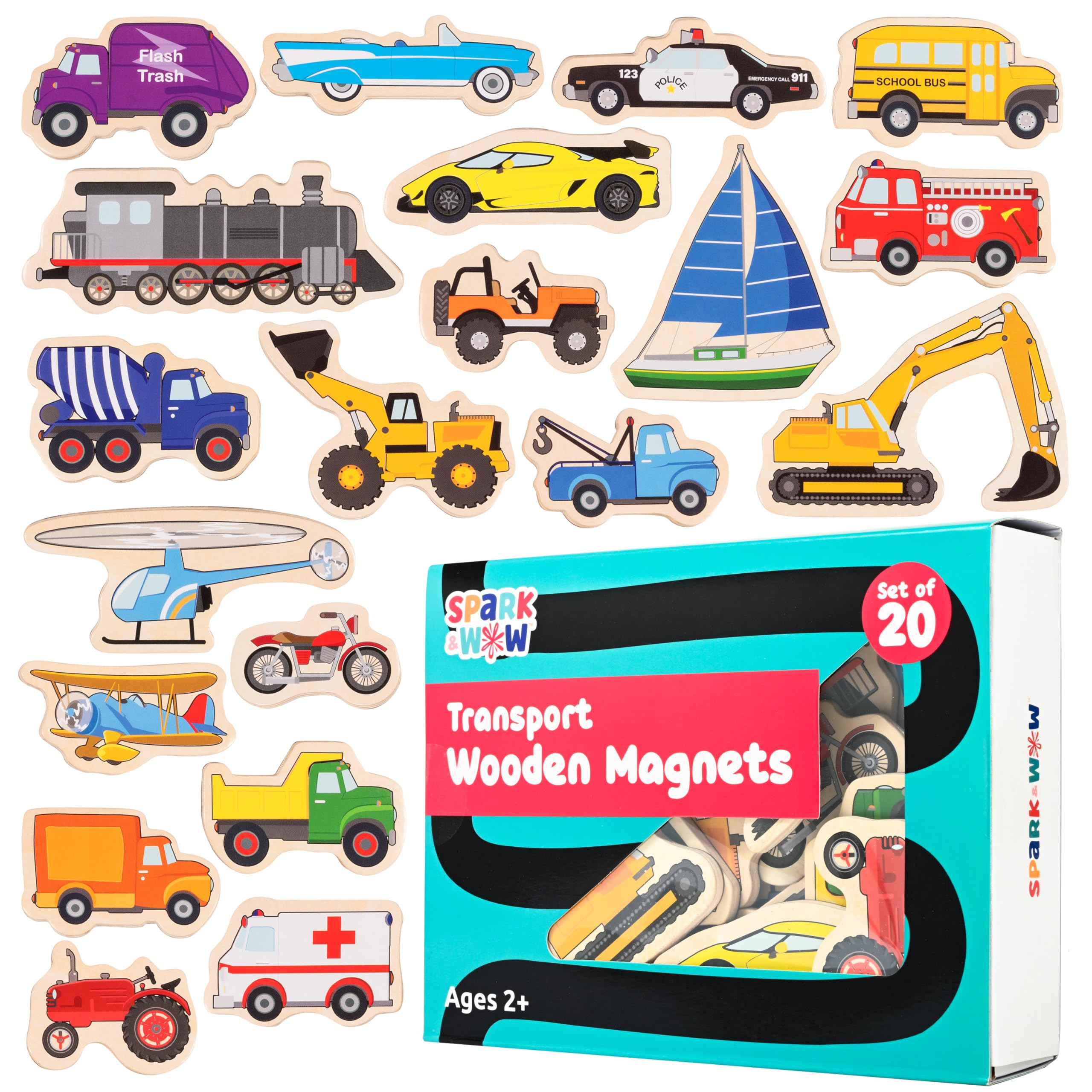 SPARK & WOW Wooden Magnets | Transport | Magnets for Kids Ages 2+ | Open-Ended Play | Adhere to F... | Amazon (US)
