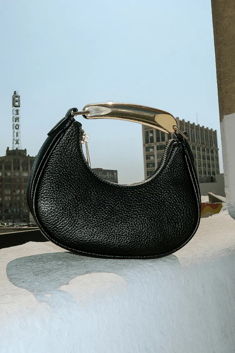 Iconic Effect Black and Gold Crescent Metal Handbag | Lulus