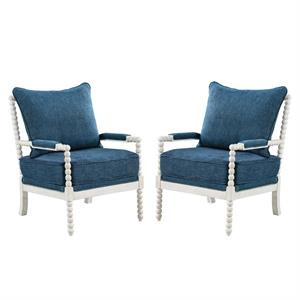 Home Square 2 Piece Fabric Spindle Chair Set with White Frame in Navy Blue | Homesquare