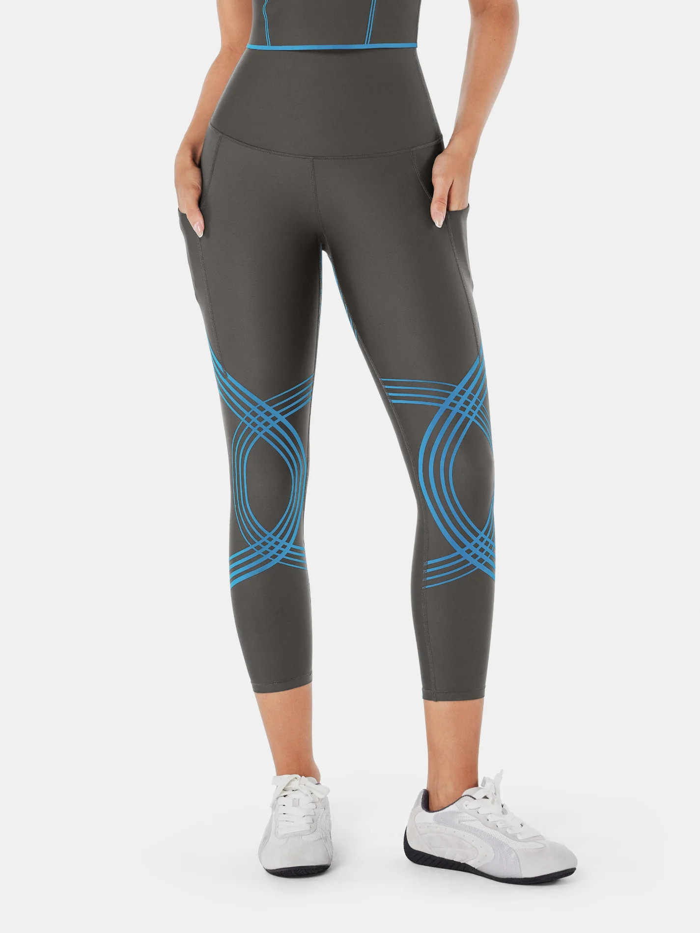 Body Sculpt Side Pocket 7/8 Leggings - Moss Black/Blue Lagoon / S | Fanka INT