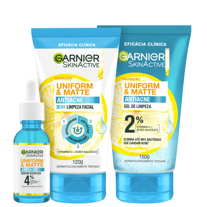Kit Garnier SkinActive Uniform & Matte Antiacne (3 Produtos) | Beleza Na Web (BR)