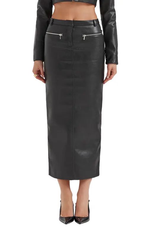 HOUSE OF CB Tana Faux Leather Maxi Skirt in Black at Nordstrom, Size Large | Nordstrom