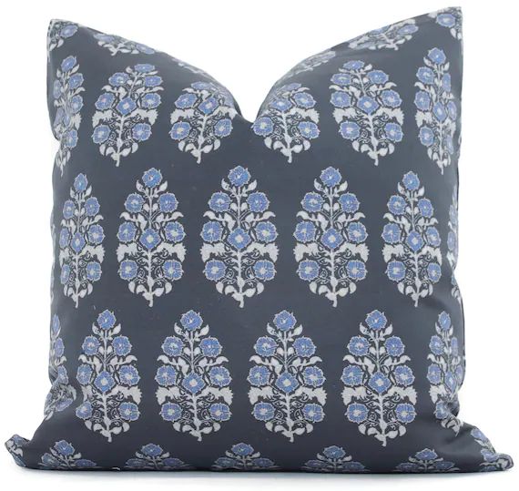 Mughal Floral Blue Tan Decorative Pillow Cover Throw Pillow | Etsy | Etsy (US)