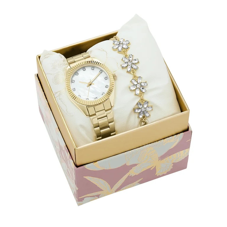 Folio Women’s 2pc Watch & Bracelet Set; 34mm Round Case, Metal Bracelet, Gold, FMDAL1223 | Walmart (US)