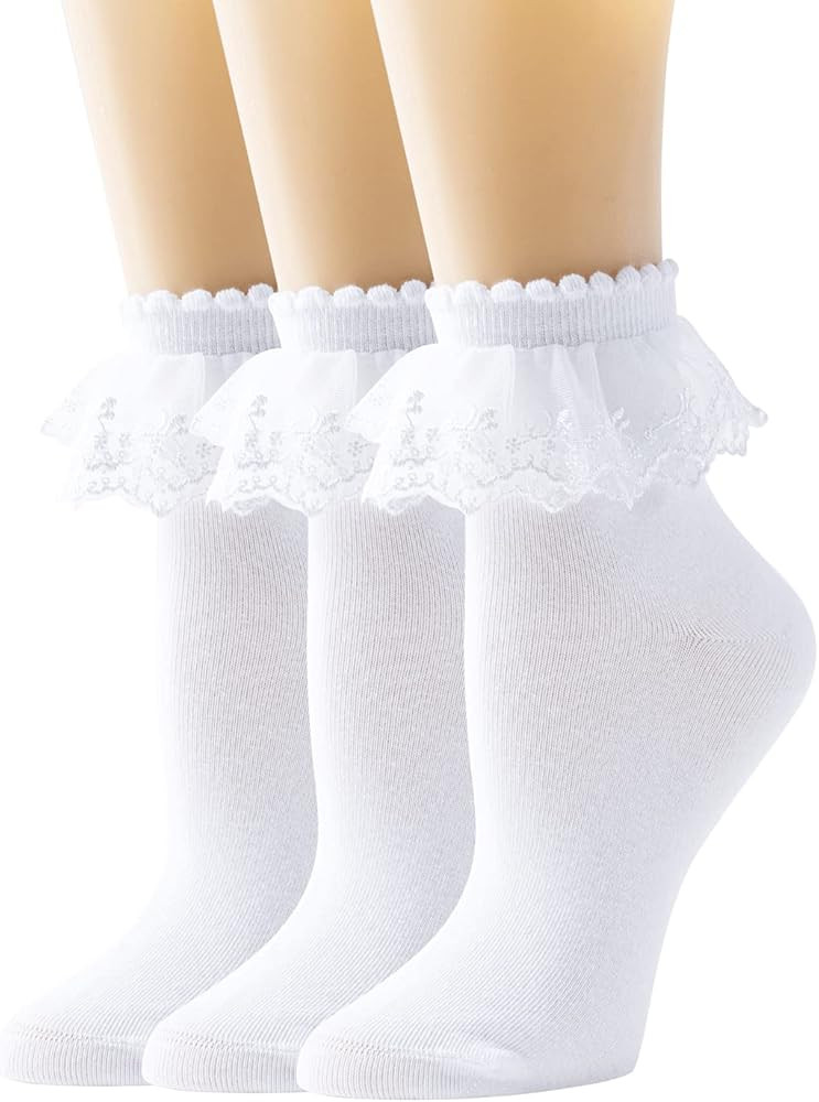 SEMOHOLLI Women Ankle Socks,Pearl Lace Ruffle Frilly Comfortable No-Show Cotton Socks Princess So... | Amazon (US)