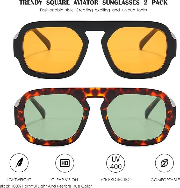 Trendy Square Aviator Sunglasses for Women Flat Top Designer Stylish Frame Sun Glasses Vintage Sh... | Amazon (US)