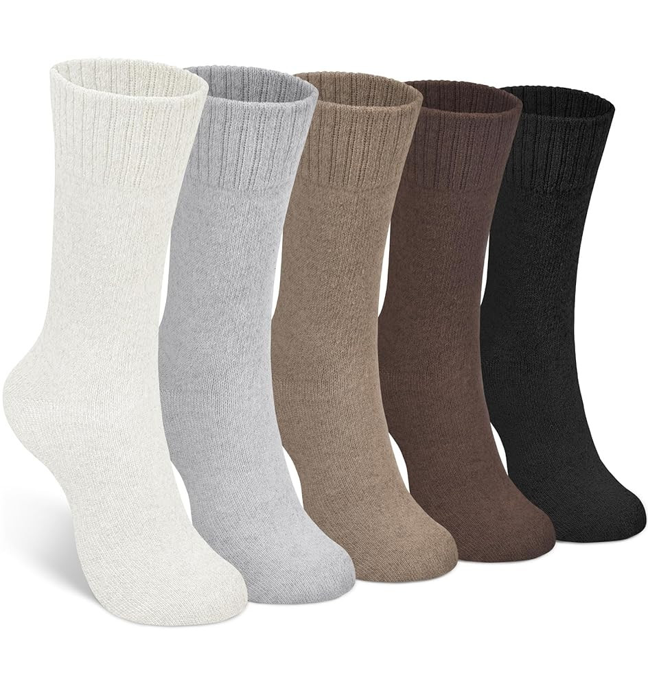 YSense 5 Pairs Womens Wool Socks Thick Knit Warm Cozy Comfy Winter Socks Gifts for Women | Amazon (US)