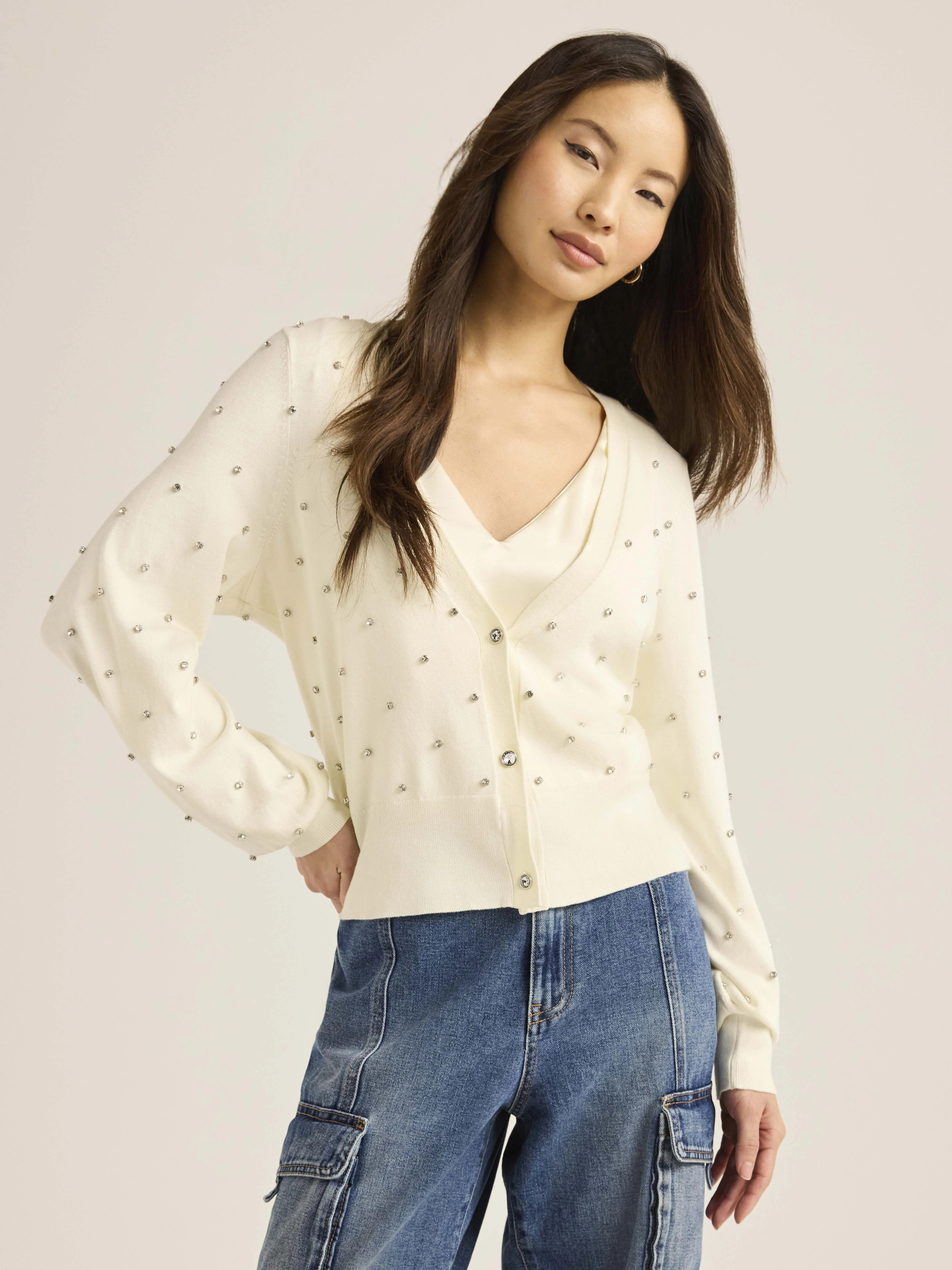 Scoop Women’s Rhinestone Cardigan Sweater, Lightweight, Sizes XS-4X - Walmart.com | Walmart (US)