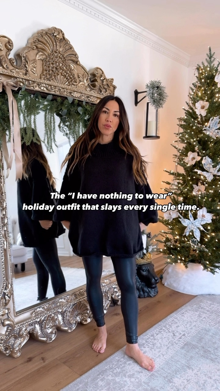 When you need a holiday outfit, but you don’t know what to wear - this winter outfit never fails. Gotta be one of the best Amazon sweaters of the year. Love the oversized fit on this one. And my Spanx fleece lined faux leather leggings are down to $47.20 with code Tammyxspanx. And finished off the look with some rhinestone boots and festive accessories. 

Shoes code: X5O33I. 

Sweater small. Leggings small petite. Boots tts. 

Holiday outfits. Holiday outfit. Date night outfit. Black sweater. 

#LTKFindsUnder50 #LTKHoliday #LTKSaleAlert