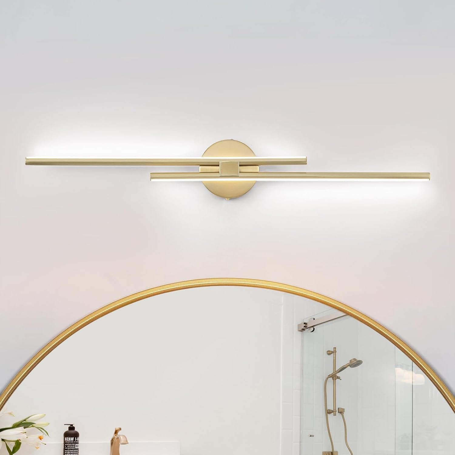 EDISLIVE Dimmable Modern LED Vanity Light Fixtures Bathroom Vanity Wall Lighting, 31.5 in Mirror Vanity Lighting Fixtures for Bathroom Bedroom Makeup Living Room, Gold | Amazon (US)