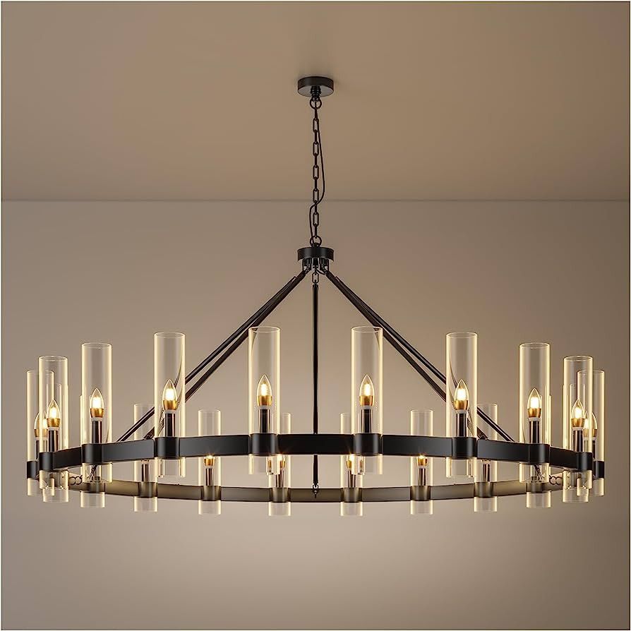 AEULYTIR 20-Lights Black Wagon Wheel Chandelier with Glass Shade 60 Inch, Modern Farmhouse Large ... | Amazon (US)