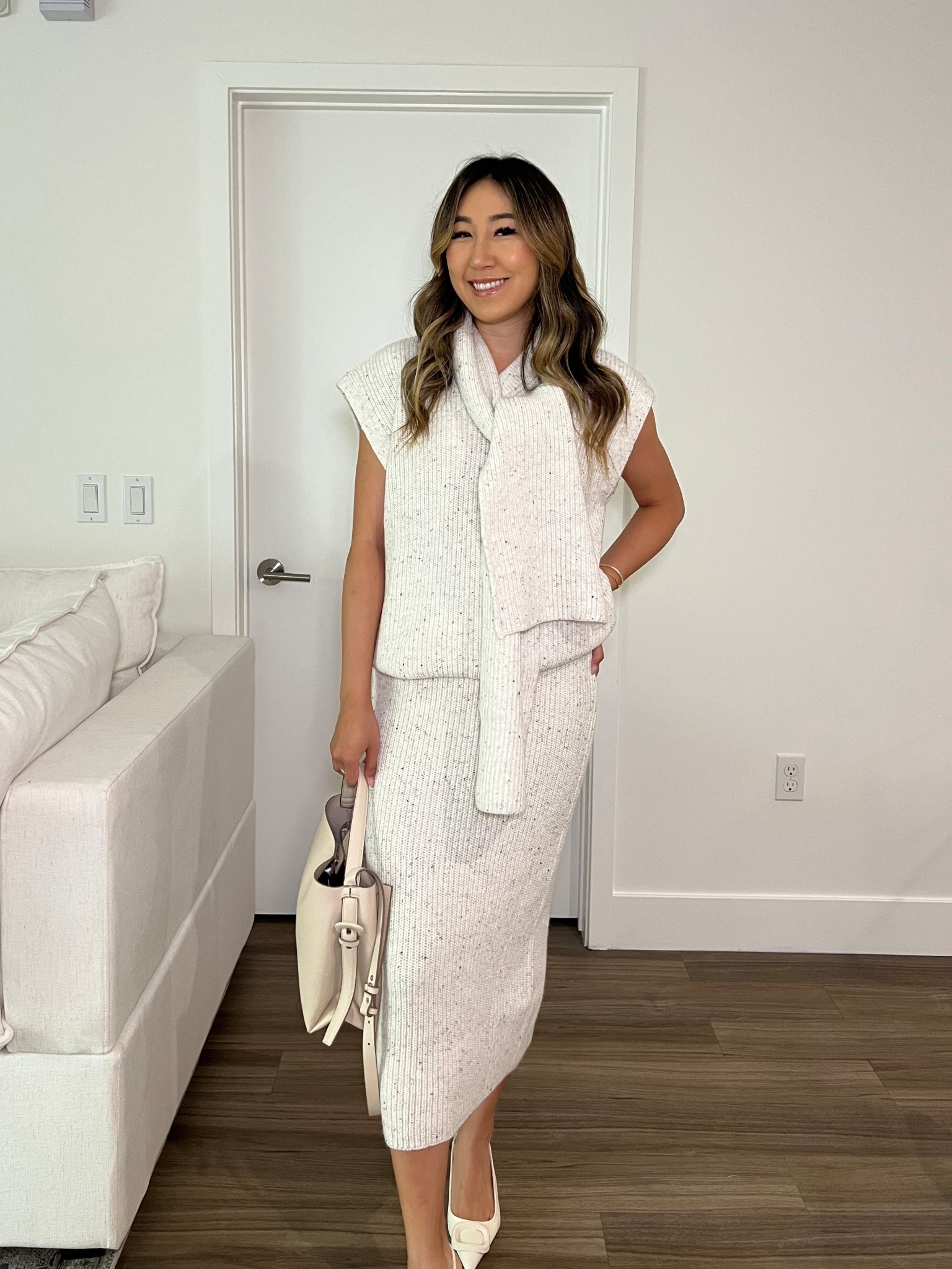 I may have found the perfect two piece set for work! The knitted vest actually comes with a detachable scarf, and the knitted midi skirt is the perfect length. All these pieces are perfect together or as separates - super versatile! I love this for a smart casual office paired with a cream bag and heels. I’m wearing a S in both top and skirt - the top is really oversized so you can size down (I wish I did)!

#LTKFindsUnder50 #LTKSeasonal #LTKWorkwear