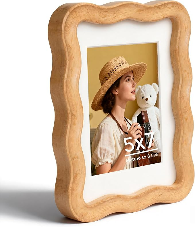 5x7 Picture Frame with 3.5x5 Mat, Natural Solid Teak Wood Tabletop Only Display with Plexiglass, ... | Amazon (US)