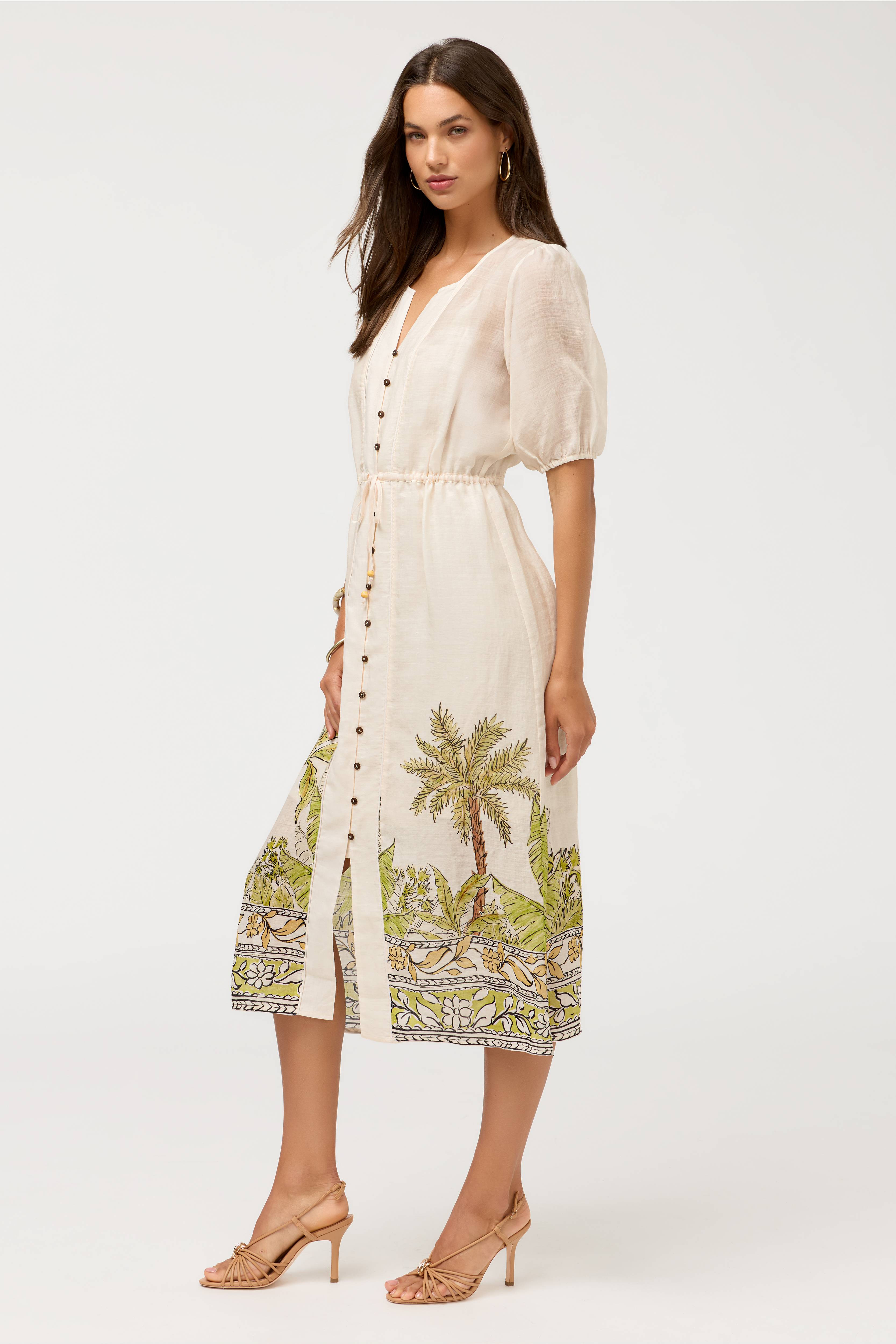 BUTTON FRONT DRAWSTRING DRESS | Johnny Was
