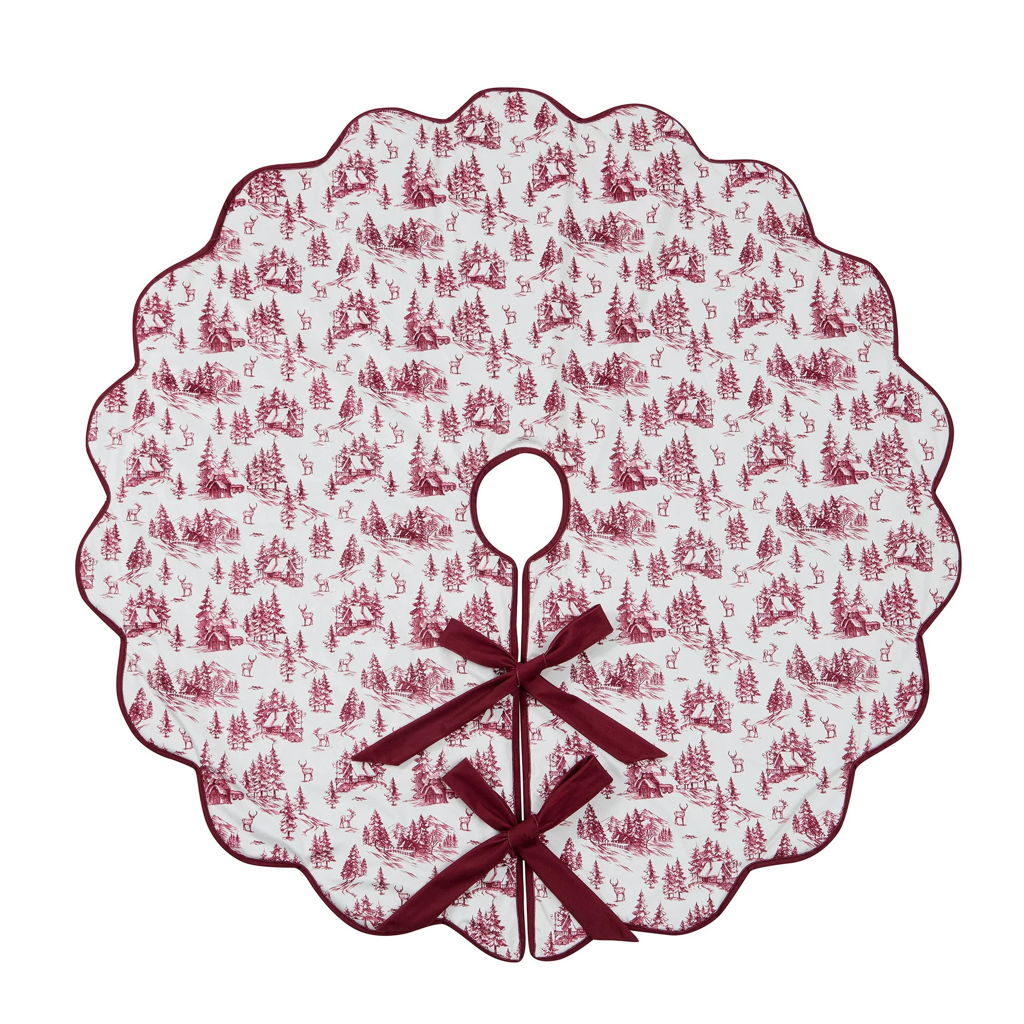 Red and Ivory Forest Velvet Christmas Tree Skirt, 52", by My Texas House | Walmart (US)