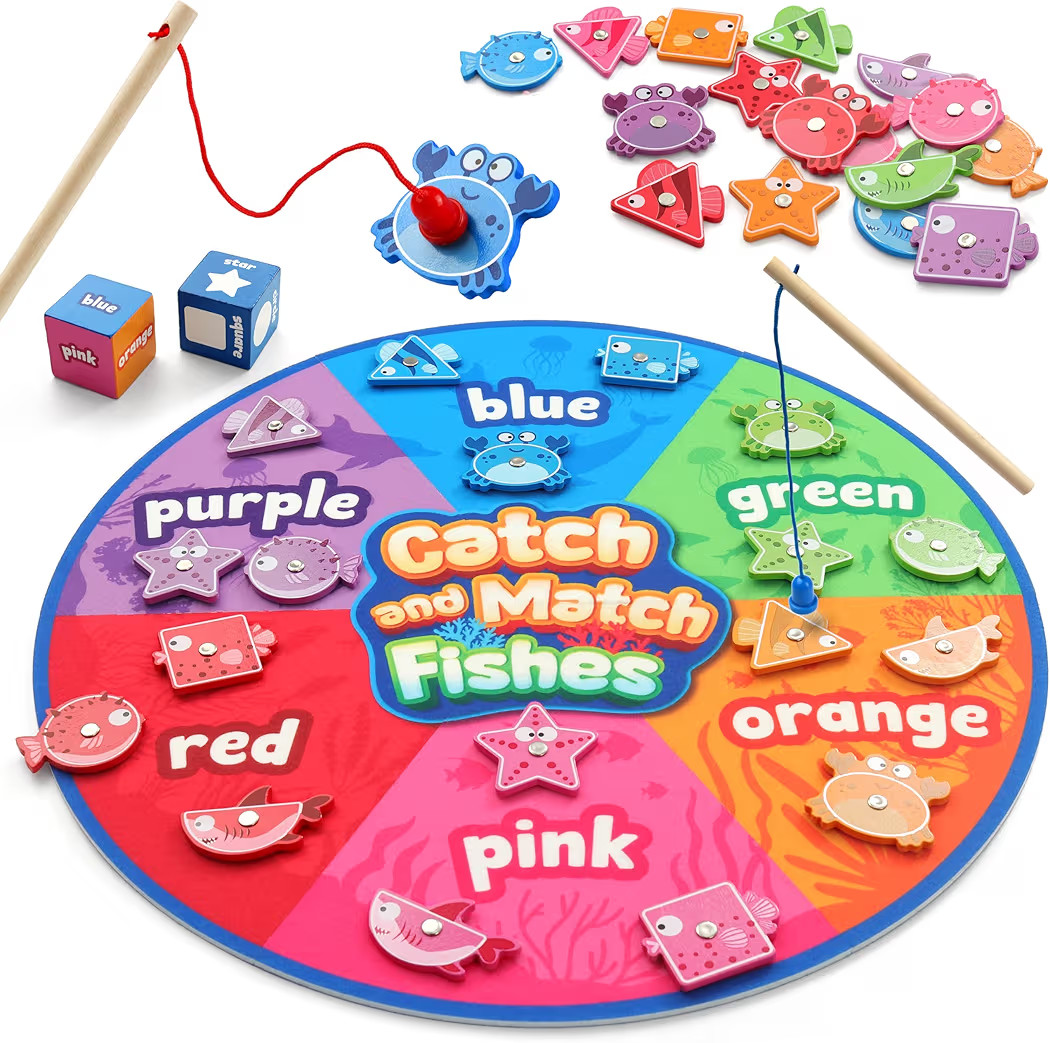 Coogam Montessori Toy for Toddlers, Fine Motor Skill Wooden Magnetic Fishing Game for Year Old Ki... | Amazon (US)