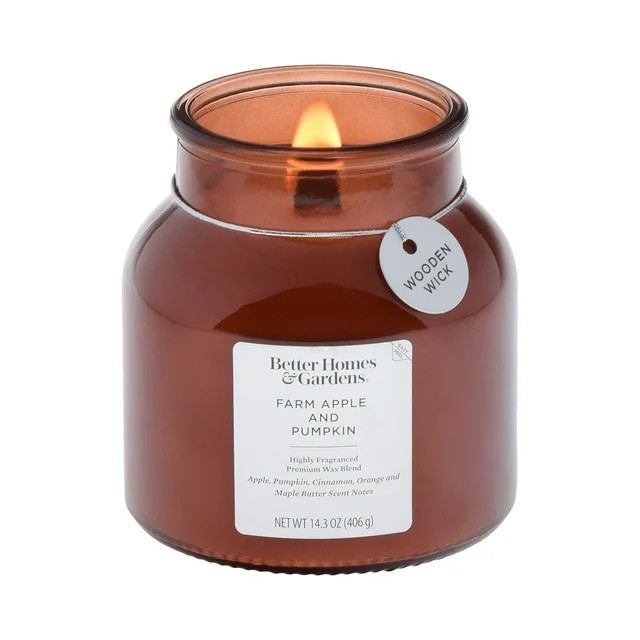 Better Homes & Gardens Farm Apple Pumpkin Scented Wooden Wick 14.3oz Jar Candle | Walmart (US)