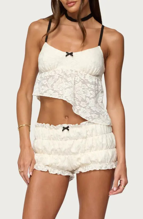 EDIKTED Este Textured Lace Asymmetric Hem Top in Cream at Nordstrom, Size Small | Nordstrom