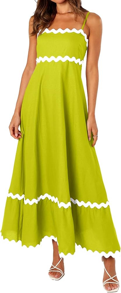 Women’s Maxi Dress Backless Sleeveless Spaghetti Strap Contrast Color High Waist Casual Beach V... | Amazon (US)