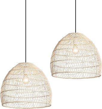 Spuik 2 Pack Woven Rattan Pendant Light, Minimalist Kitchen Island Hanging Lights Living Room Cha... | Amazon (US)