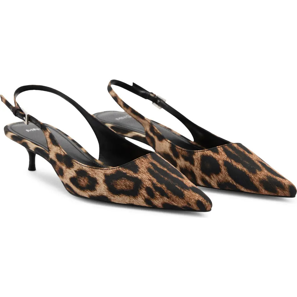 MANGO Leopard Print Pointed Toe Slingback Pump in Black at Nordstrom, Size 6.5Us | Nordstrom