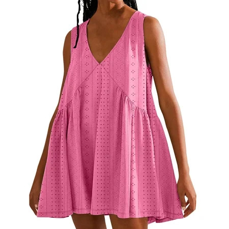 Clearance! Womens Summer Sleeveless Mini Dress Casual Loose V Neck Sundress With Pockets Flash Deals | Walmart (US)