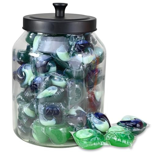 TidyFriend Glass Laundry Pod Container Jar with Lid, Laundry Pod Storage Container for Laundry Room Organization (Clean Jar with Black Lid) | Amazon (US)