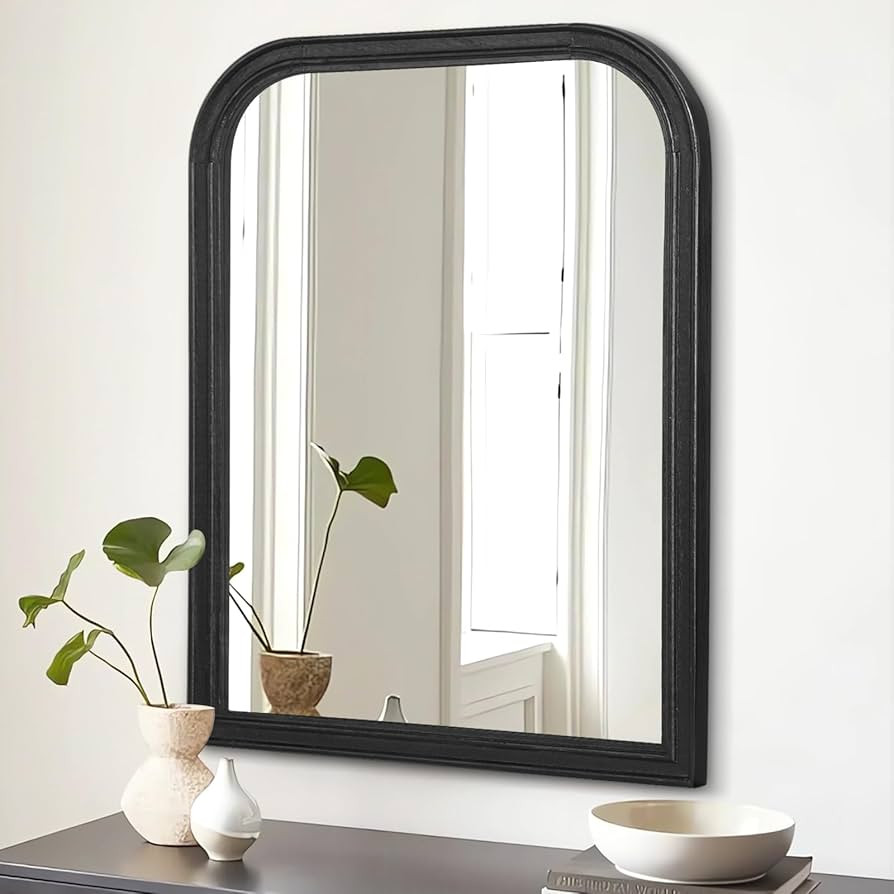 Wood Mirror for Wall Rustic Rectangle Haning Large Wall Mirror Farmhouse Rounded Corner Black Mir... | Amazon (US)