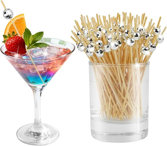 100 Pcs Cocktail Picks, Disco Ball Decorative Toothpicks for Appetizers, Silver Cocktail Skewers ... | Amazon (US)