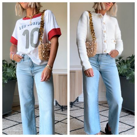 Wide leg jeans- in my smaller size 24 regular length- I cut the hem
Graphic tee runs oversized- in xs
Cardigan sweater jacket on sale in my true size xs
Straw tote
Everyday style
Mom life, kids events, kids sports, kids graduation events, what to wearr

#LTKStyleTip #LTKSaleAlert #LTKOver40