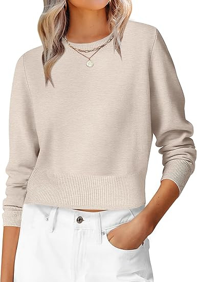 ANRABESS Women’s Long Sleeve Sweaters Cropped Crew Neck Business Casual Light Weight Sweater To... | Amazon (US)