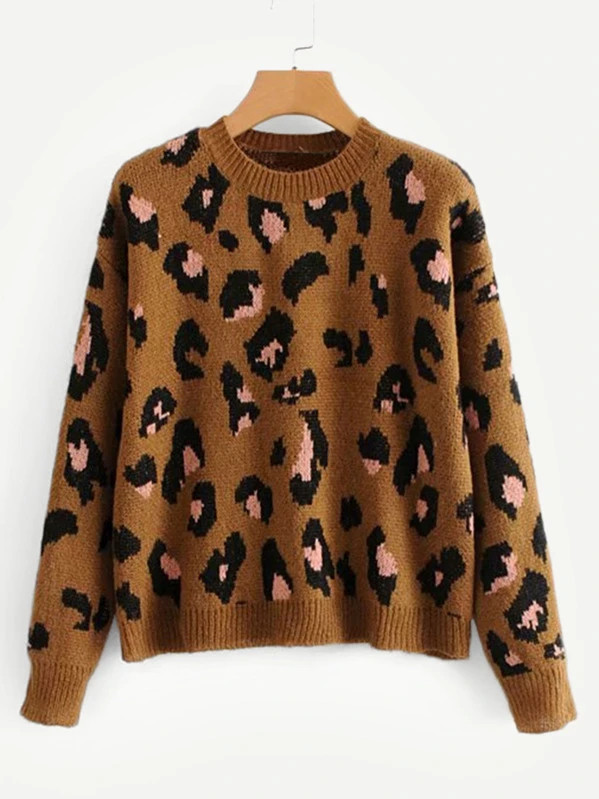 Drop Shoulder Leopard Print Sweater | SHEIN