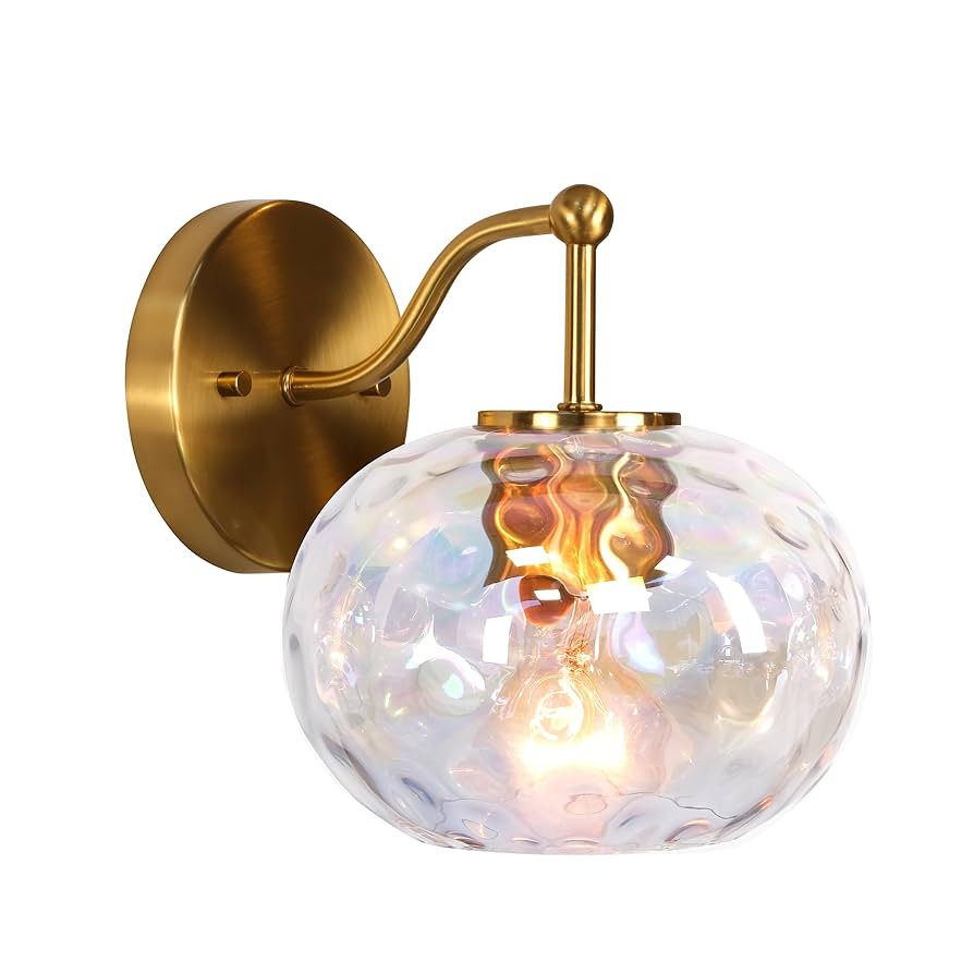 Gold Wall Sconce Light Colorful Hammered Glass Vanity Lighting Brushed Brass Wall Lamp for Bathro... | Amazon (US)