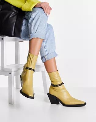 ASOS DESIGN Rally western boots with chain detail in green | ASOS (Global)