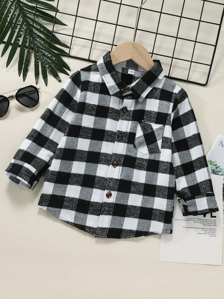Toddler Boys Buffalo Plaid Curved Hem Shirt | SHEIN