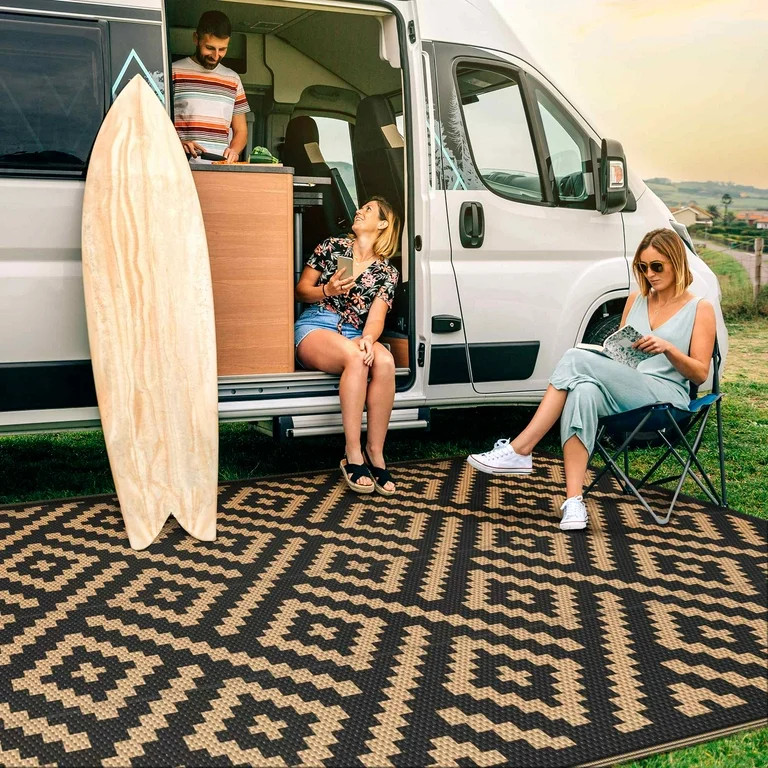 DEORAB 6'x9' Outdoor Rug for Patio Clearance Waterproof Mat,Reversible Plastic Camping Black & Br... | Walmart (US)