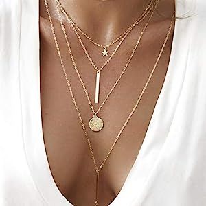 Dainty Coin Cross Pendant Layered Necklace Choker Whit Exquisite Crescent Gold Necklace for Women... | Amazon (US)