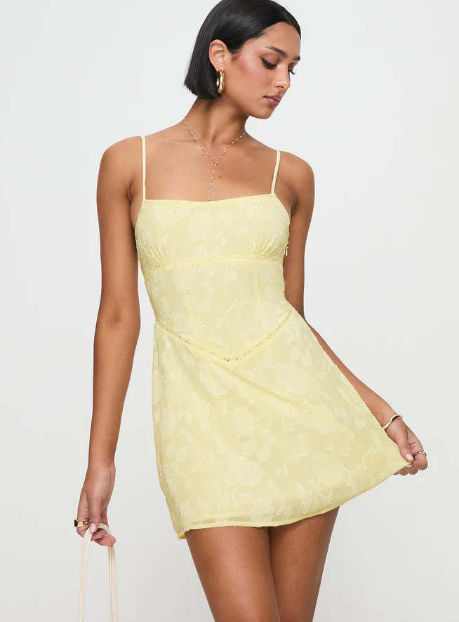 South Of France Mini Dress Yellow | Princess Polly US