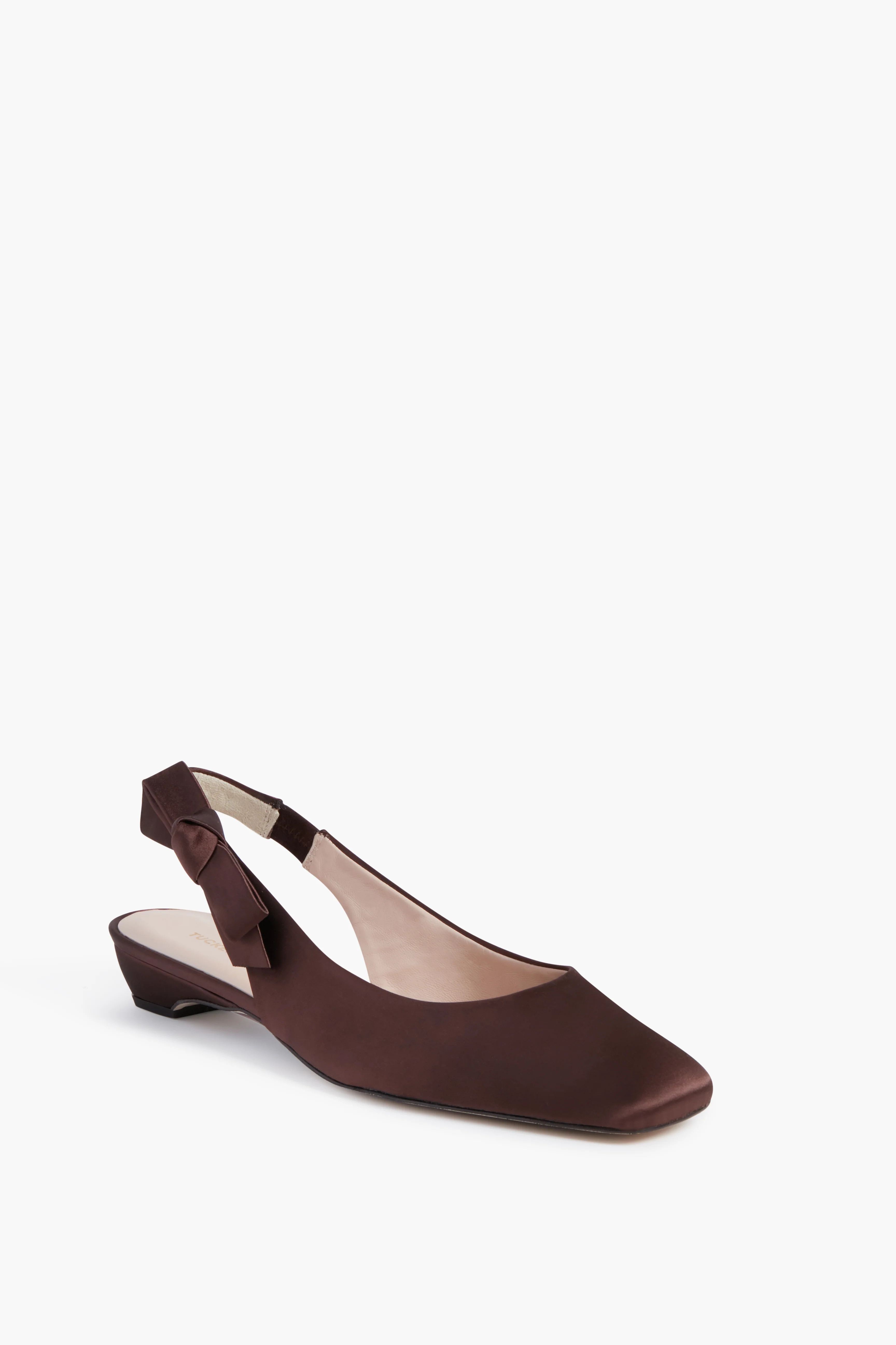 Brown Satin Olivia Slingback Flats | Tuckernuck (US)