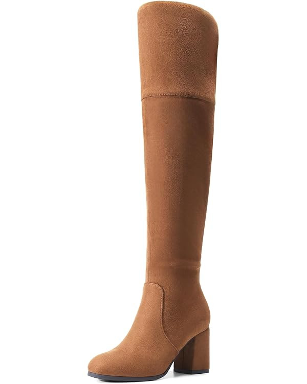 DREAM PAIRS Women's Thigh High Block Heel Over The Knee Boots | Amazon (US)