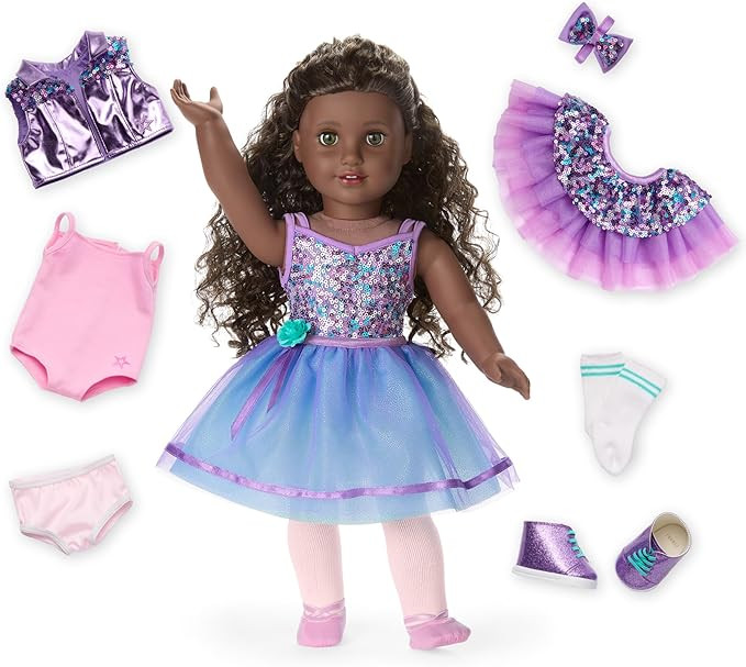 American Girl, Truly Me #127 Doll & Dance All Day Set, with Hazel Eyes, Curly Dark-Brown Hair, Ve... | Amazon (US)