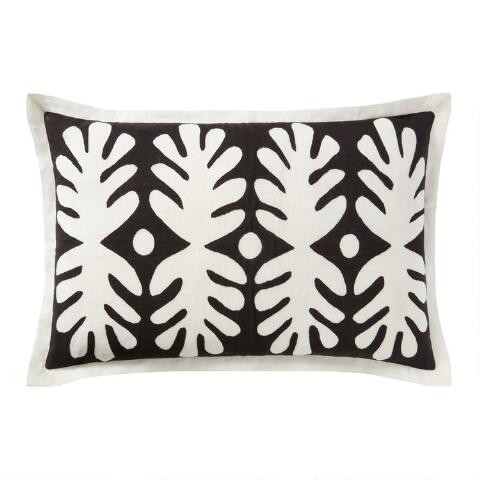 Justina Blakeney Marin Black and Ivory Leaf Lumbar Pillow | World Market