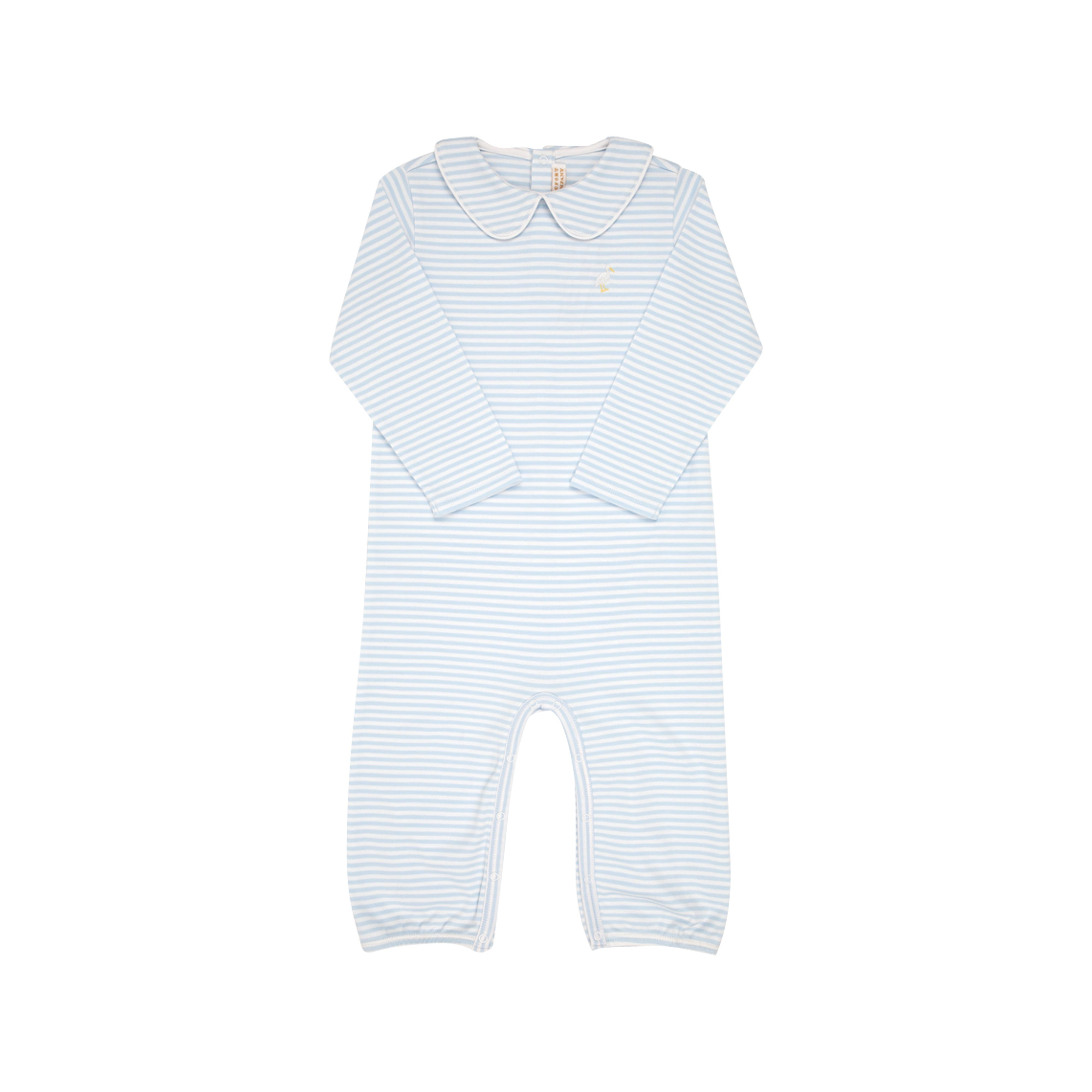 Potter's Playsuit - Buckhead Blue Stripe with Multicolor Stork | The Beaufort Bonnet Company