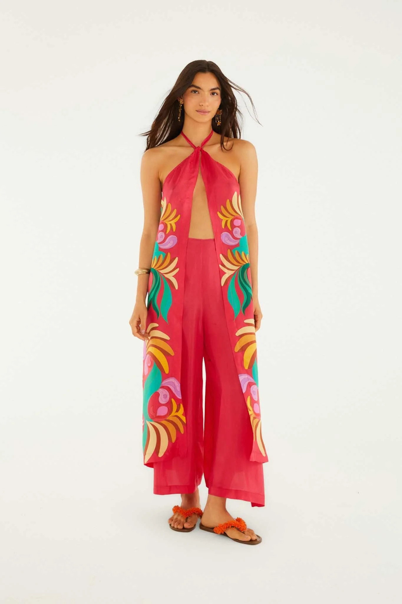 Multicolor Open Front Halter Neck Jumpsuit | FARM Rio | FarmRio (US)