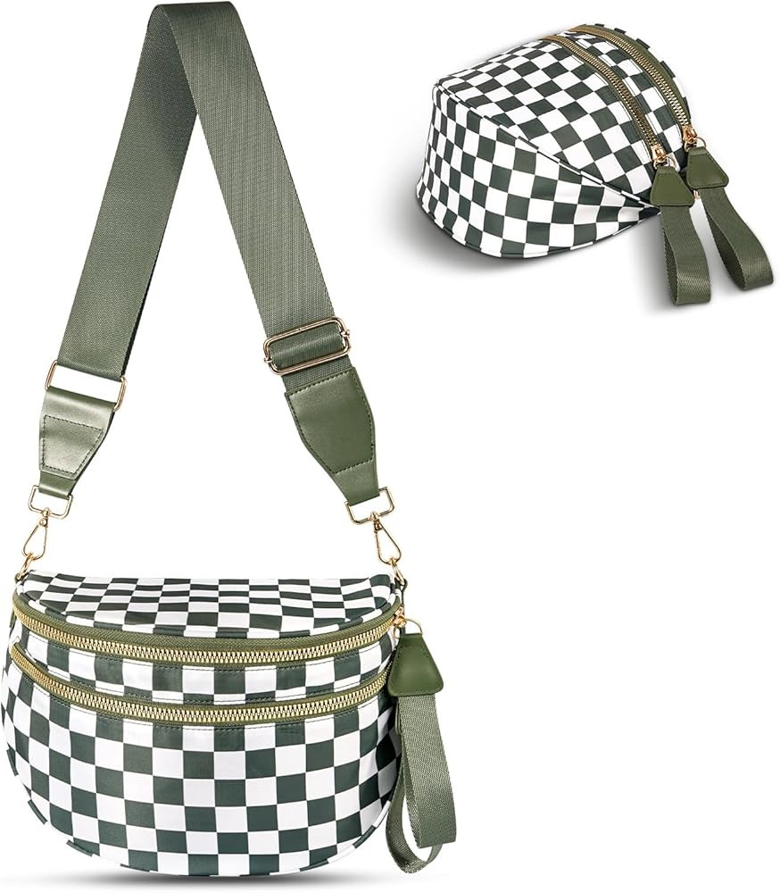 Crossbody Bum Bags for Women Checkered Purse Spacious Sling Bag Fanny Pack with Adjustable Strap | Amazon (US)
