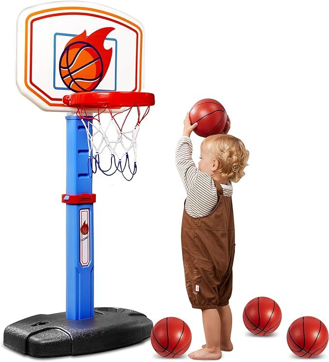 JOYIN Toddler Basketball Arcade Game Set, Adjustable Basketball Goal with 4 Balls for Kids Indoor... | Amazon (US)