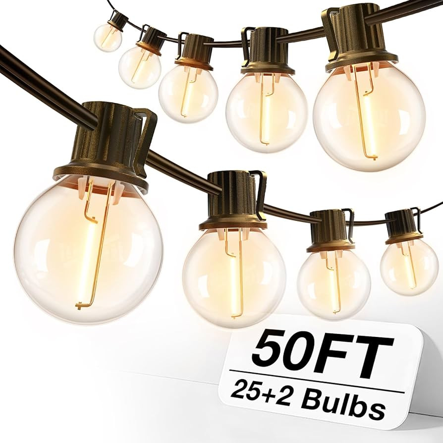 addlon 50FT Outdoor String Lights, G40 Globe LED Patio Lights Waterproof with 27 Plastic Bulbs(2 ... | Amazon (US)